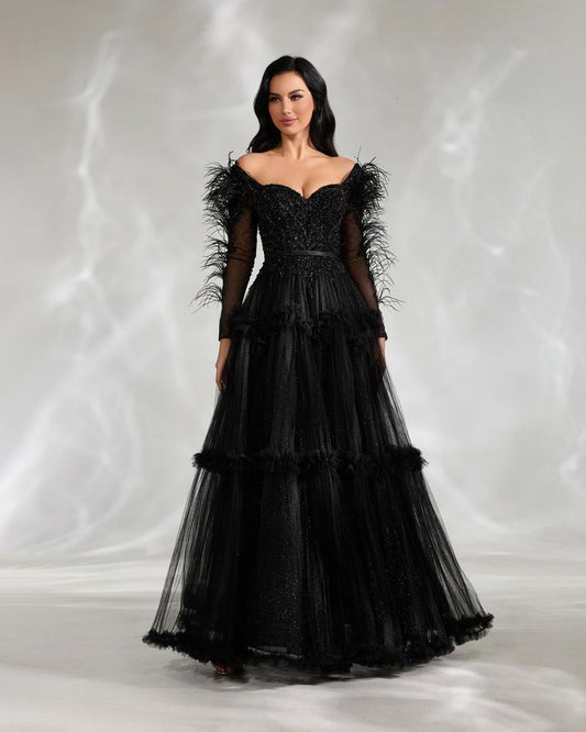 JMT-516874 Elegant Black Evening Dress for Women - Style SH0020