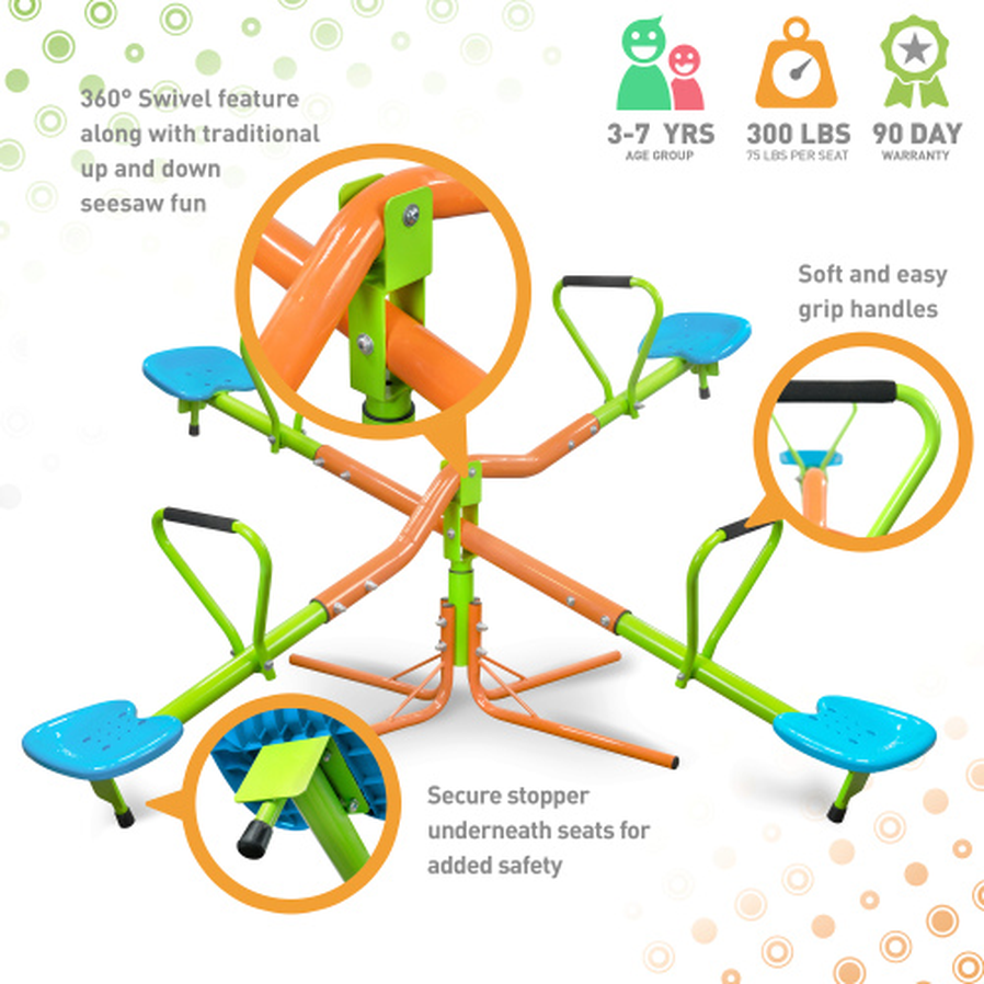 JMT-517514 Four-Seat Outdoor Seesaw with 360-Degree Rotation for Children Over 3 Years