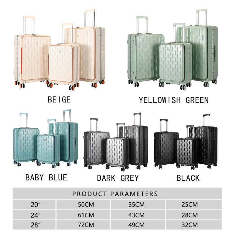 JMT-517514 Stylish Hard Shell PC Trolley Suitcases in 20, 24, and 28 Inch Sizes for Business Travel