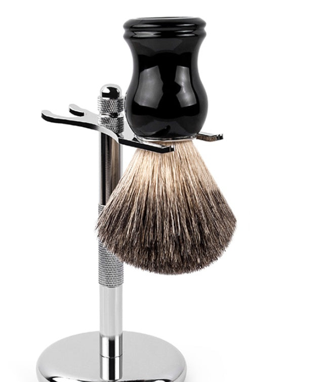 JMT-517898 Men's Black Shaving Foam Brush with Plastic Handle and Badger Hair Bristles, 112mm Long