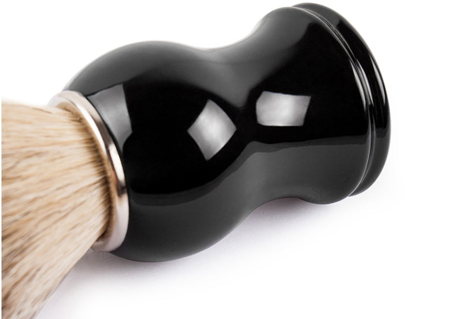 JMT-517898 Men's Black Shaving Foam Brush with Plastic Handle and Badger Hair Bristles, 112mm Long