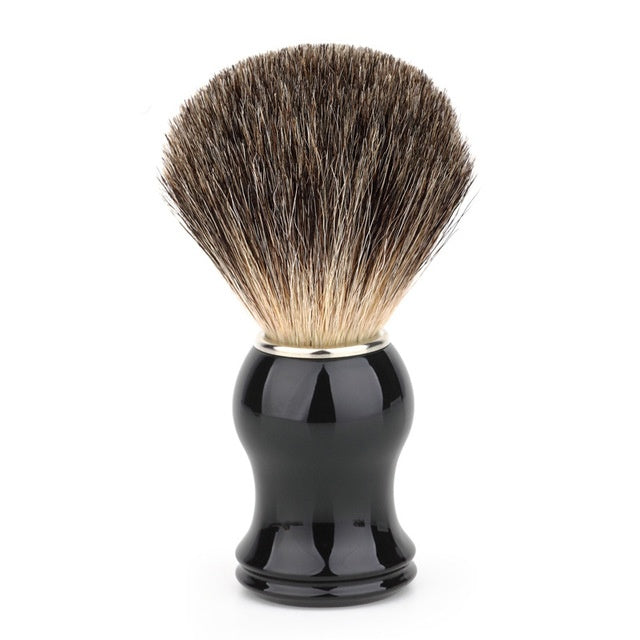 JMT-517898 Men's Black Shaving Foam Brush with Plastic Handle and Badger Hair Bristles, 112mm Long