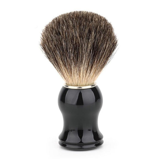 JMT-517898 Men's Black Shaving Foam Brush with Plastic Handle and Badger Hair Bristles, 112mm Long