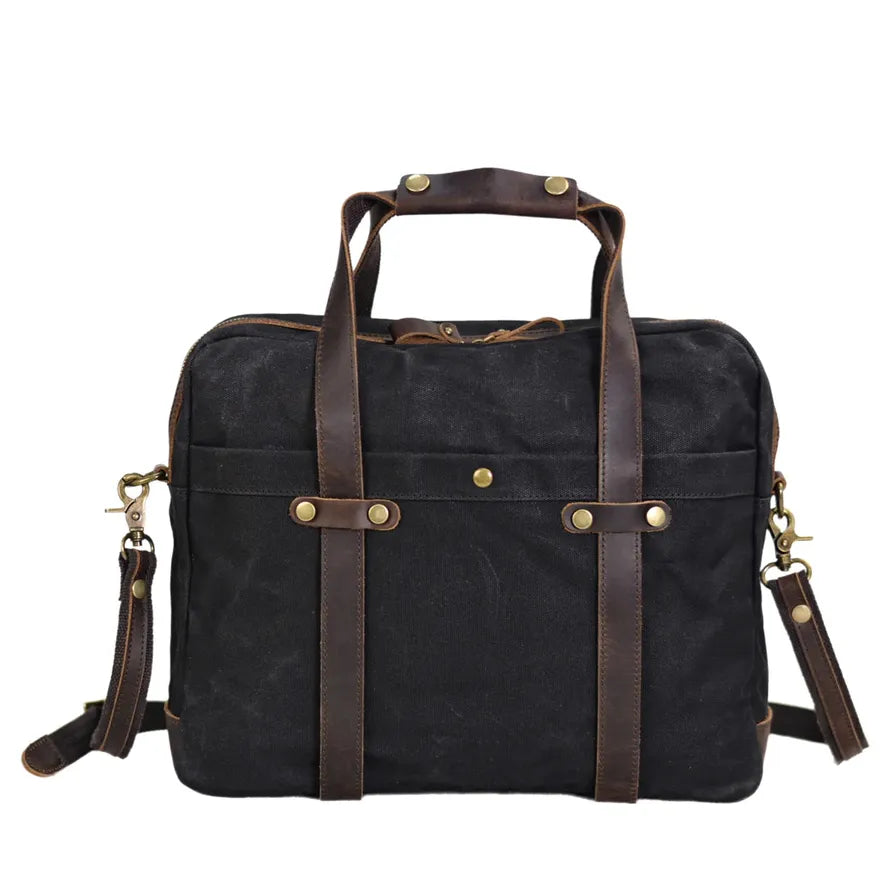 JMT-518026 Waterproof Waxed Canvas Laptop Handbag with Leather Accents - 15.6 Inch Casual Briefcase for Work