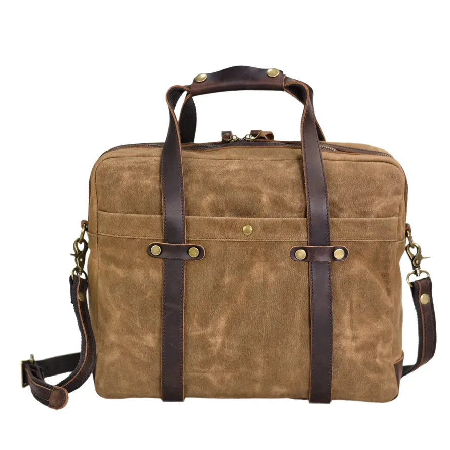 JMT-518026 Waterproof Waxed Canvas Laptop Handbag with Leather Accents - 15.6 Inch Casual Briefcase for Work