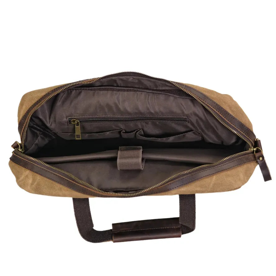 JMT-518026 Waterproof Waxed Canvas Laptop Handbag with Leather Accents - 15.6 Inch Casual Briefcase for Work