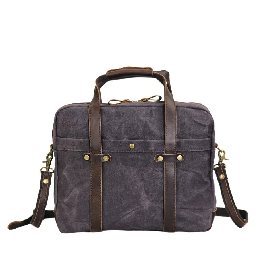 JMT-518026 Waterproof Waxed Canvas Laptop Handbag with Leather Accents - 15.6 Inch Casual Briefcase for Work