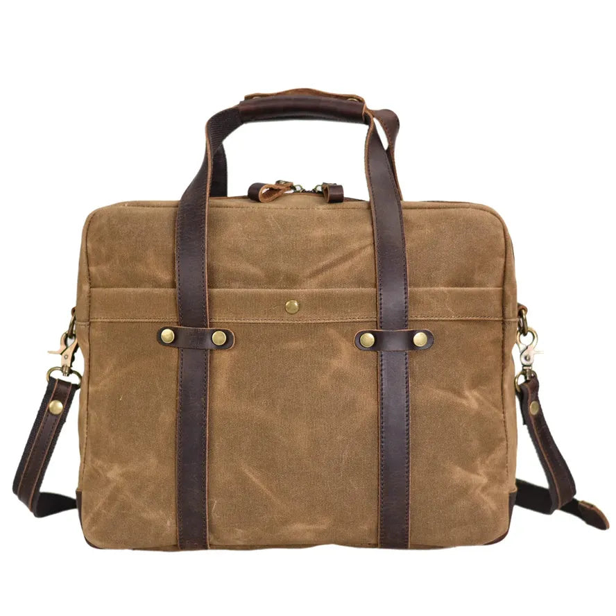 JMT-518026 Waterproof Waxed Canvas Laptop Handbag with Leather Accents - 15.6 Inch Casual Briefcase for Work