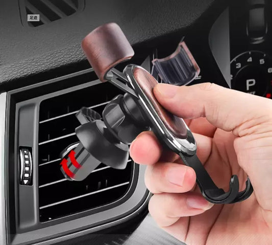JMT-518410 Solid Wood Gravity Phone Mount for Car Navigation in Black Walnut Finish