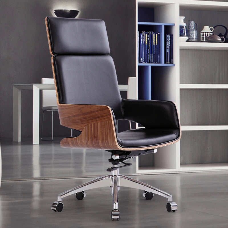 JMT-518538 Modern Executive Office Chair with Genuine Leather Upholstery and Adjustable Features