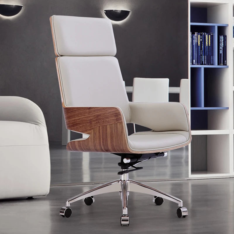JMT-518538 Modern Executive Office Chair with Genuine Leather Upholstery and Adjustable Features