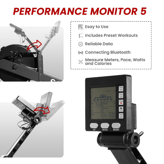 JMT-518858 Indoor Rowing Machine with LCD Display, Adjustable Air Resistance, and Comfortable Seat Cushions