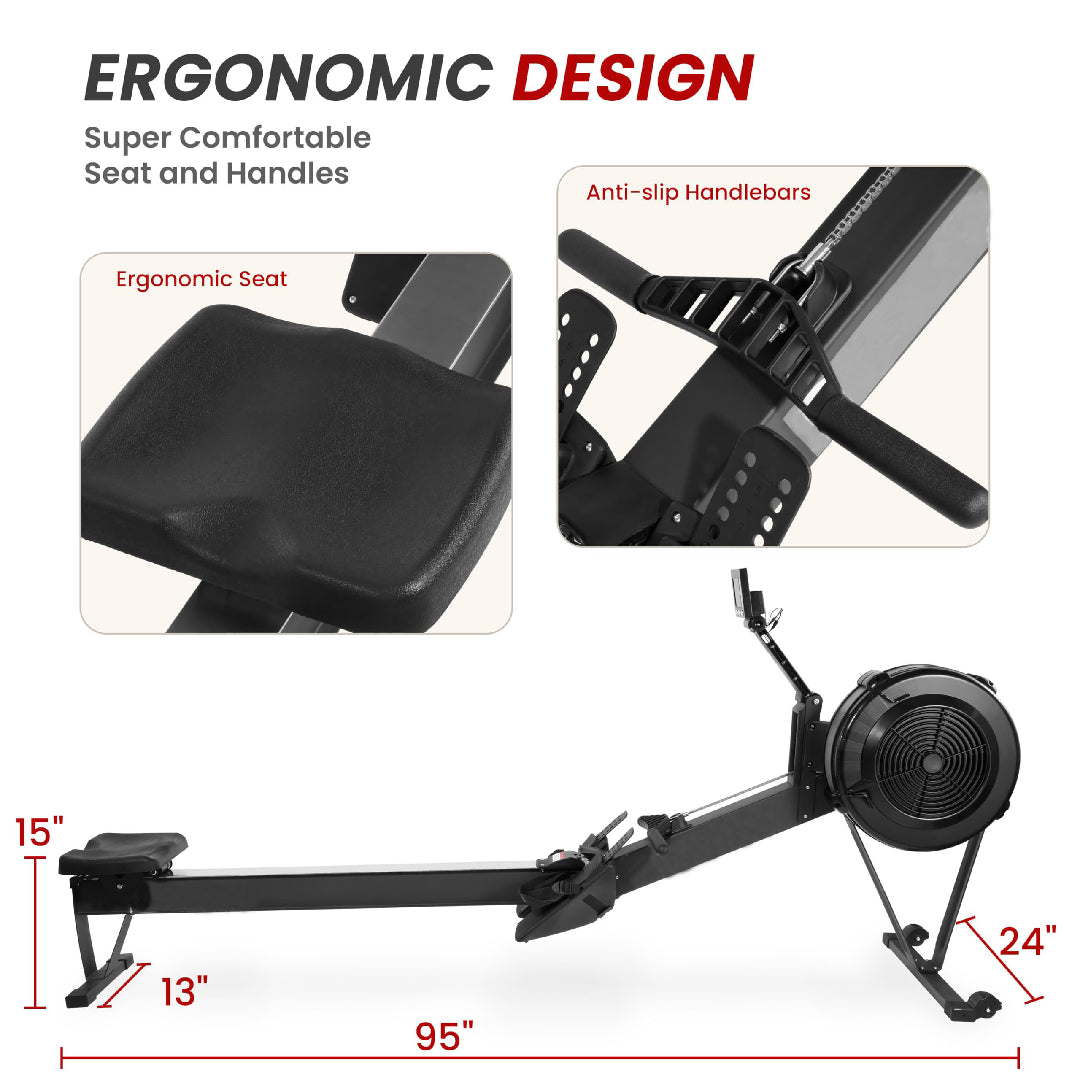 JMT-518858 Indoor Rowing Machine with LCD Display, Adjustable Air Resistance, and Comfortable Seat Cushions
