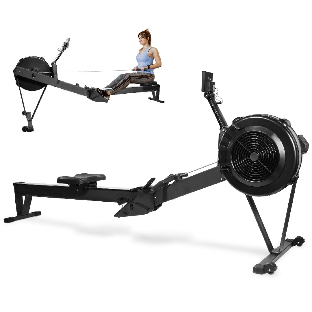 JMT-518858 Indoor Rowing Machine with LCD Display, Adjustable Air Resistance, and Comfortable Seat Cushions