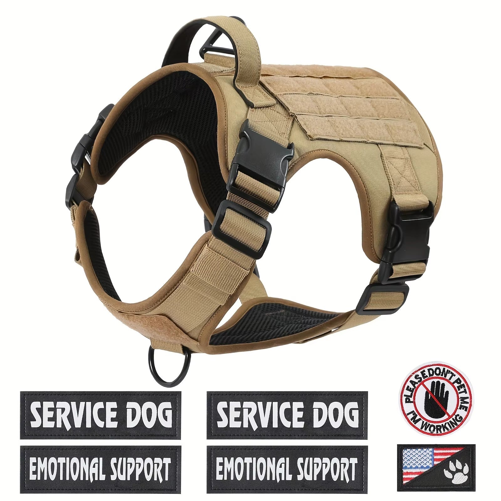 JMT-519114 Adjustable Tactical Pet Harness Vest for Service Dogs – Breathable and Reflective with Metal Buckles