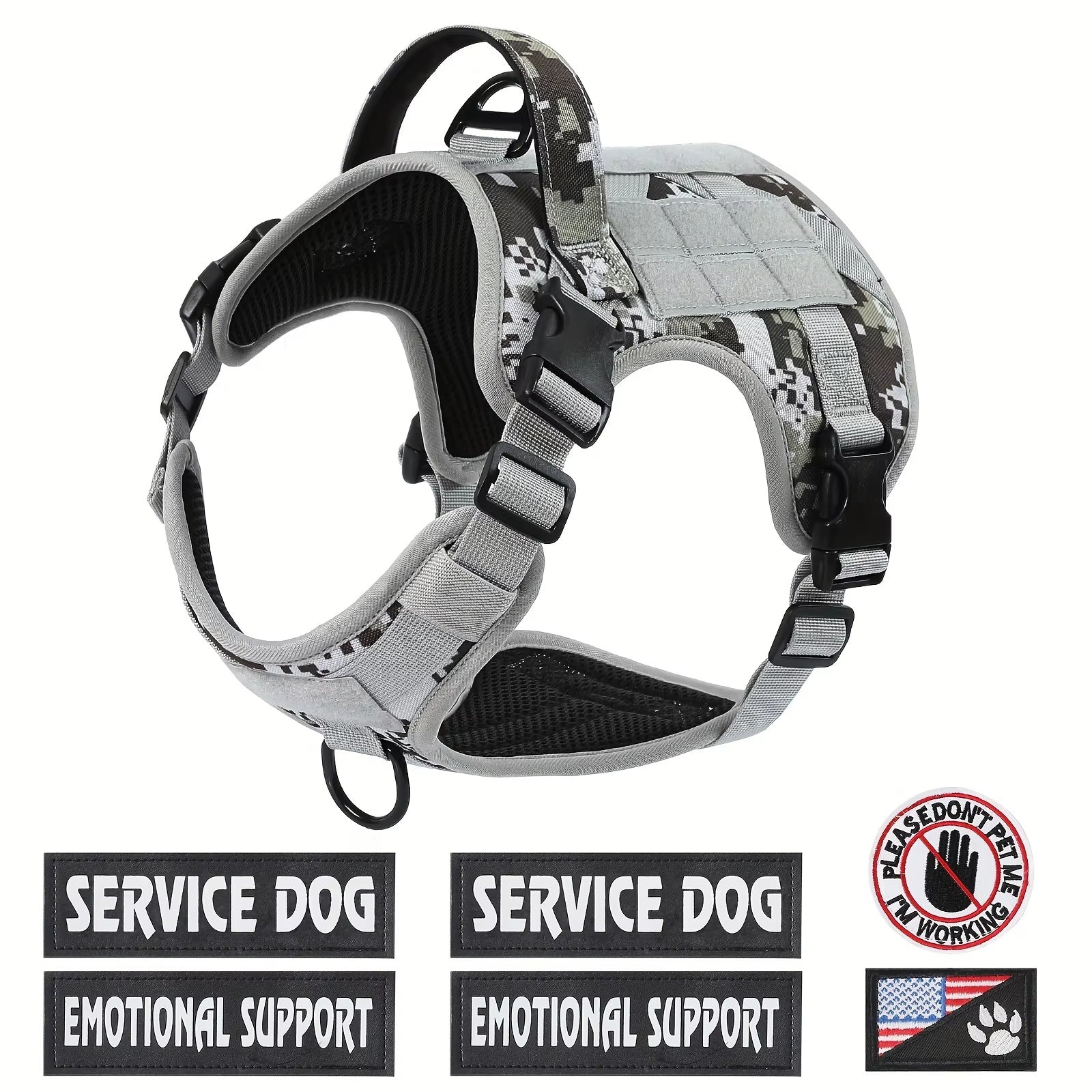JMT-519114 Adjustable Tactical Pet Harness Vest for Service Dogs – Breathable and Reflective with Metal Buckles