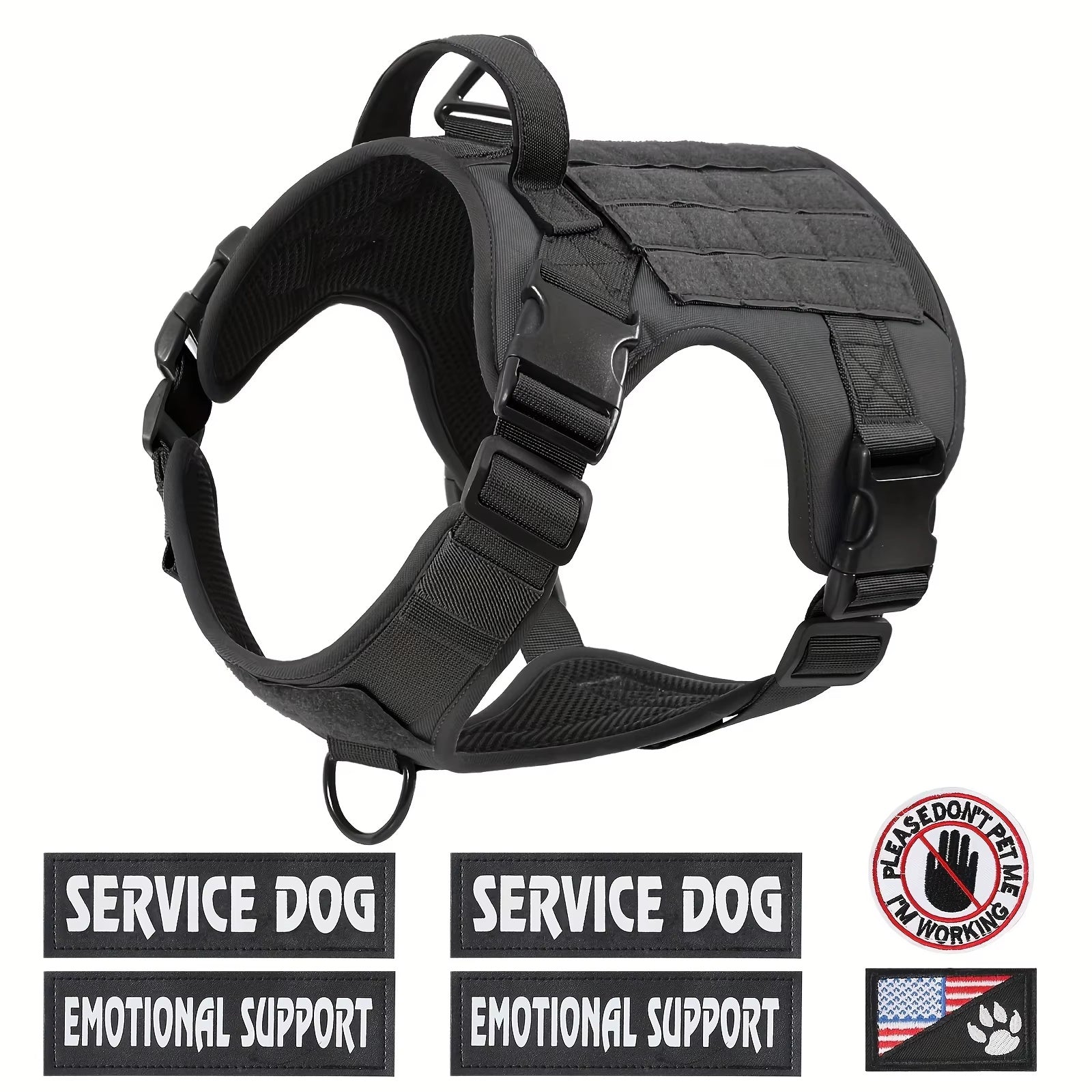 JMT-519114 Adjustable Tactical Pet Harness Vest for Service Dogs – Breathable and Reflective with Metal Buckles