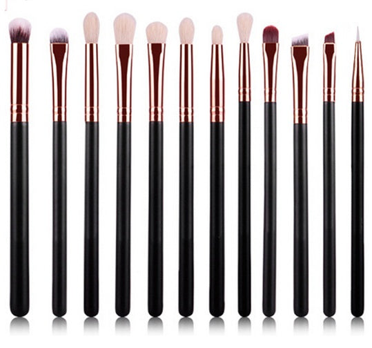 JMT-520202 Rose Gold 12-Piece Makeup Brush Set with Wooden Handles and Nylon Bristles