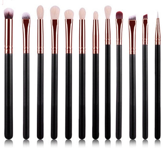 JMT-520202 Rose Gold 12-Piece Makeup Brush Set with Wooden Handles and Nylon Bristles