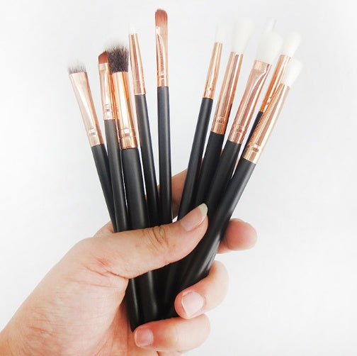 JMT-520202 Rose Gold 12-Piece Makeup Brush Set with Wooden Handles and Nylon Bristles