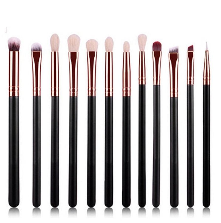 JMT-520202 Rose Gold 12-Piece Makeup Brush Set with Wooden Handles and Nylon Bristles