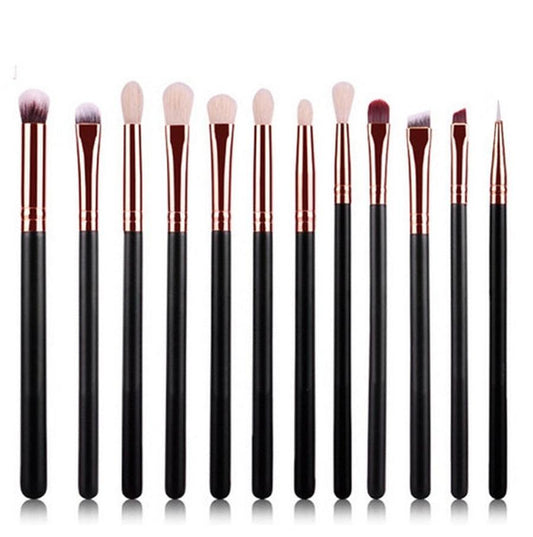 JMT-520202 Rose Gold 12-Piece Makeup Brush Set with Wooden Handles and Nylon Bristles