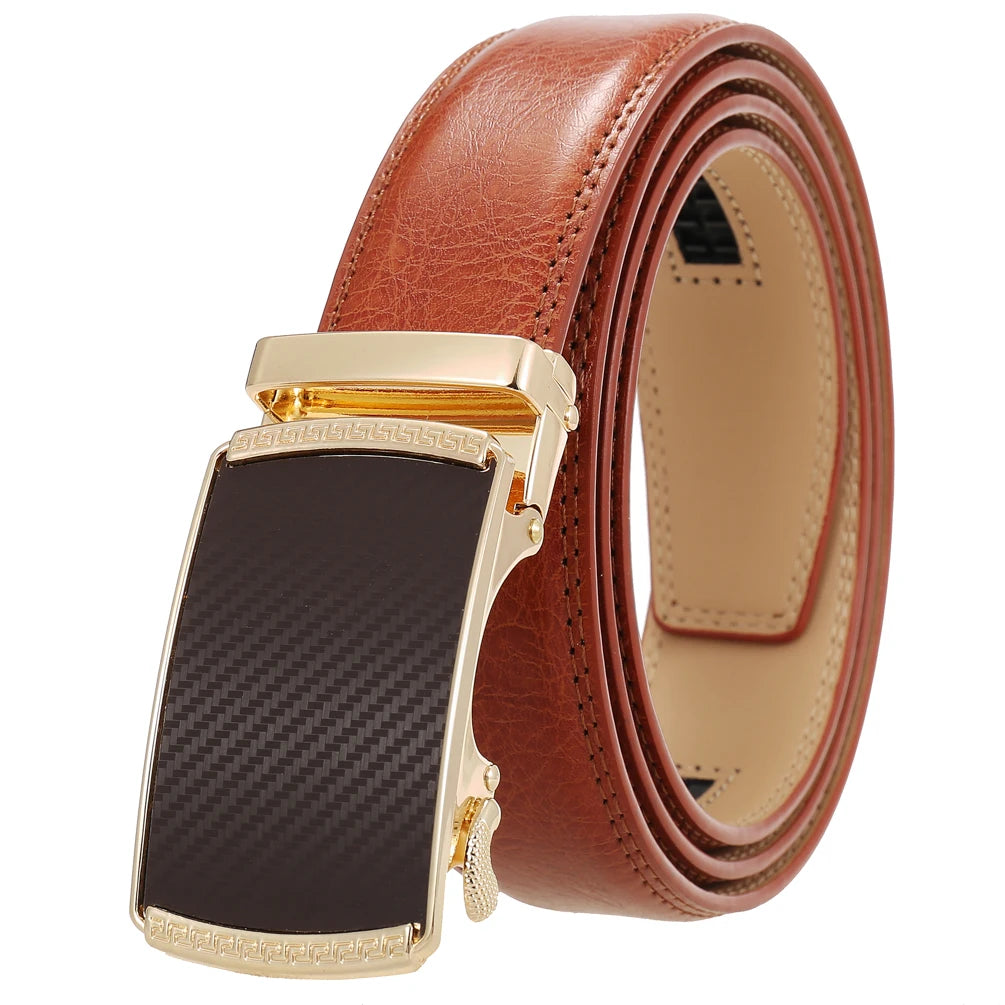 JMT-520522 Automatic Alloy Buckle Men's Genuine Leather Belt - Model LY36-0191-1