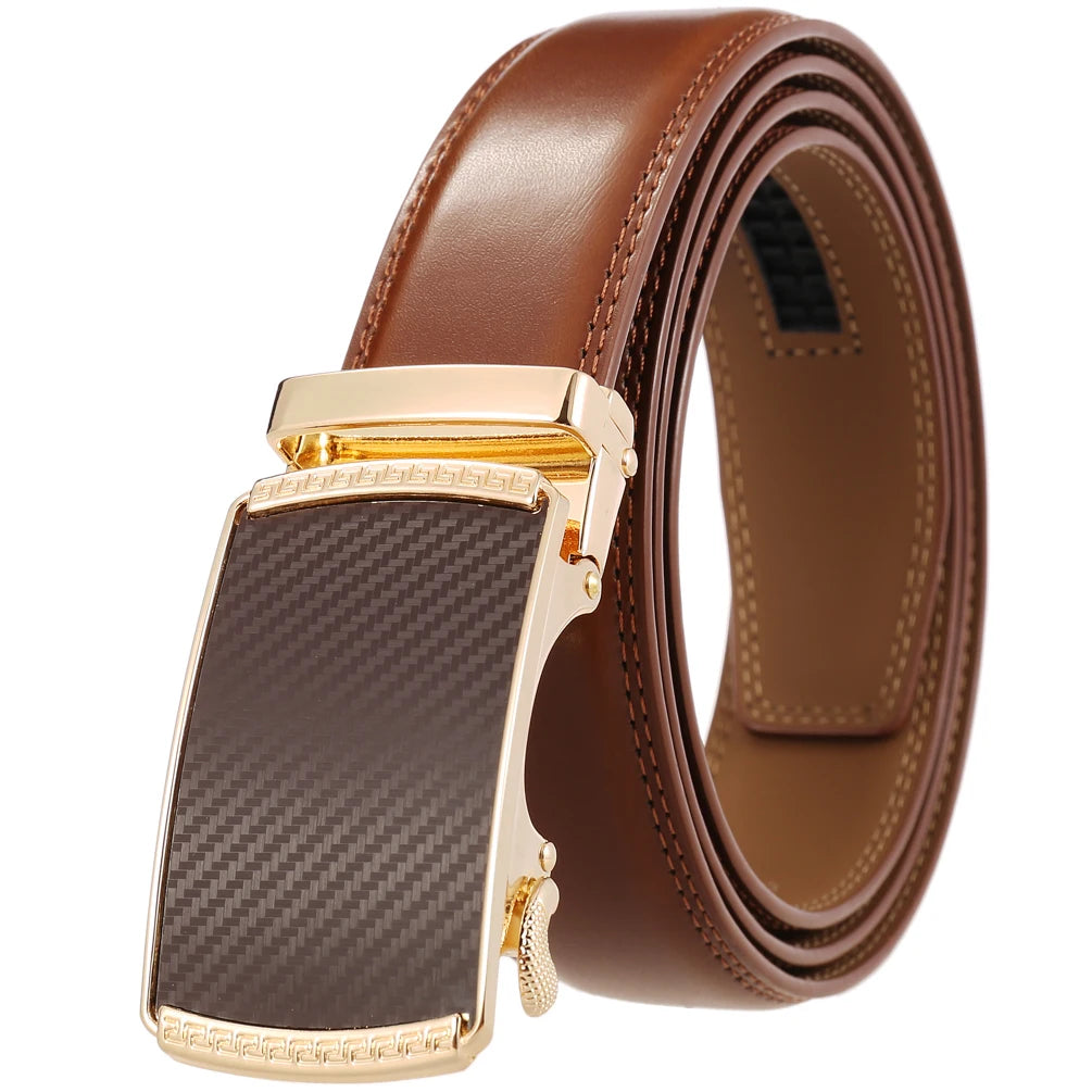JMT-520522 Automatic Alloy Buckle Men's Genuine Leather Belt - Model LY36-0191-1