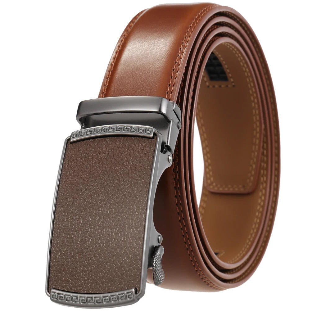 JMT-520522 Automatic Alloy Buckle Men's Genuine Leather Belt - Model LY36-0191-1