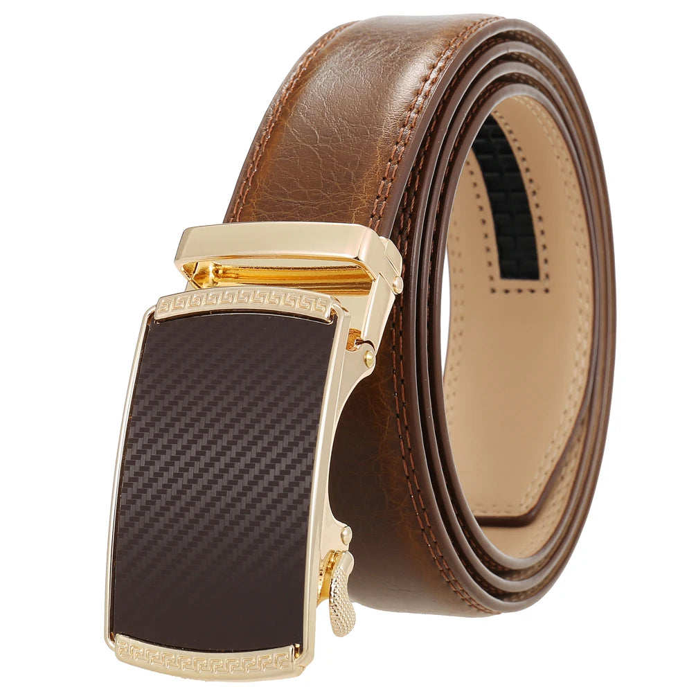 JMT-520522 Automatic Alloy Buckle Men's Genuine Leather Belt - Model LY36-0191-1