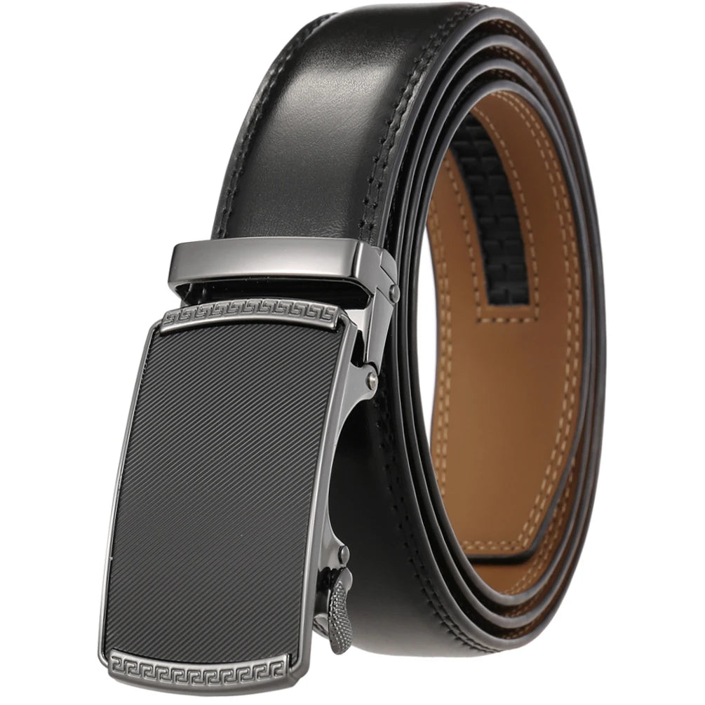 JMT-520522 Automatic Alloy Buckle Men's Genuine Leather Belt - Model LY36-0191-1