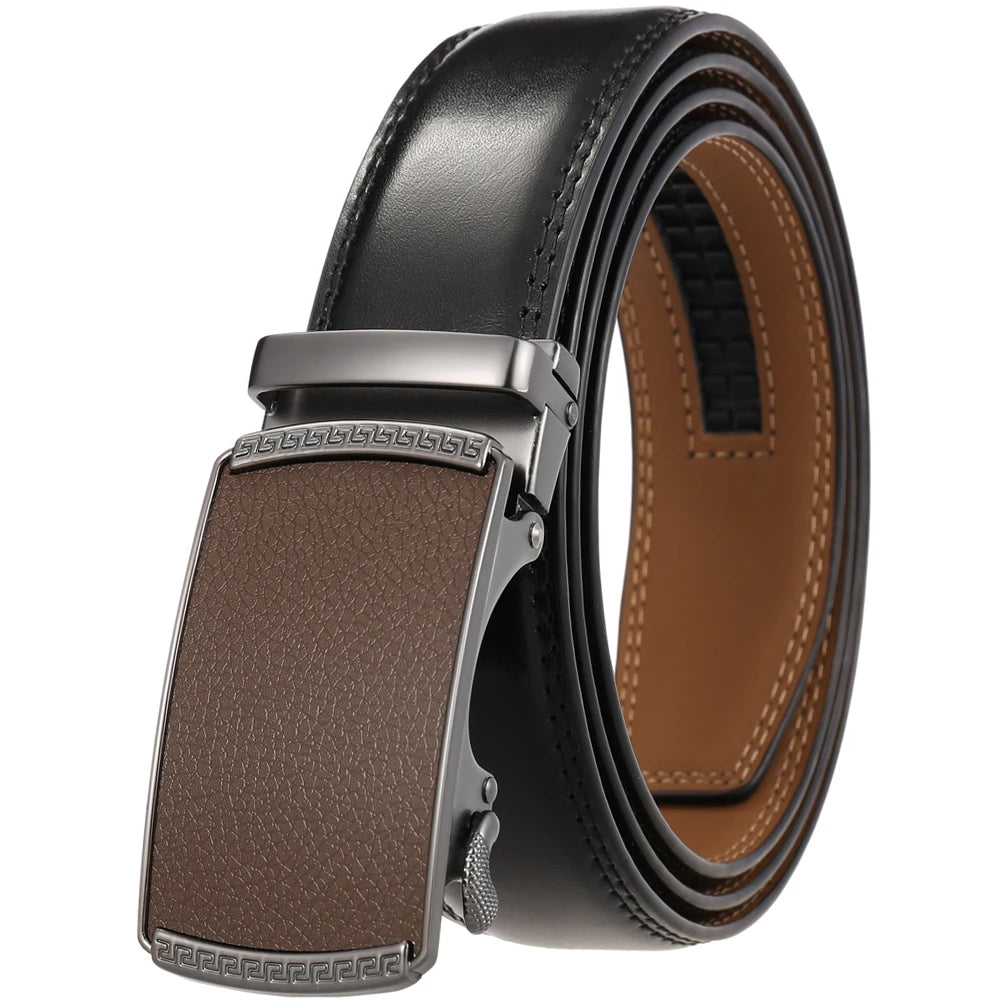 JMT-520522 Automatic Alloy Buckle Men's Genuine Leather Belt - Model LY36-0191-1
