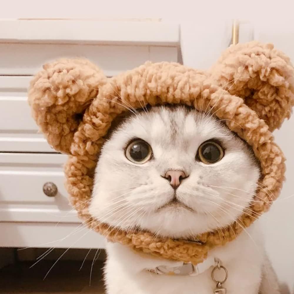 JMT-520714 Cozy Fleece Cat Bear Hat for Small Pets - Warm and Soft Headwear