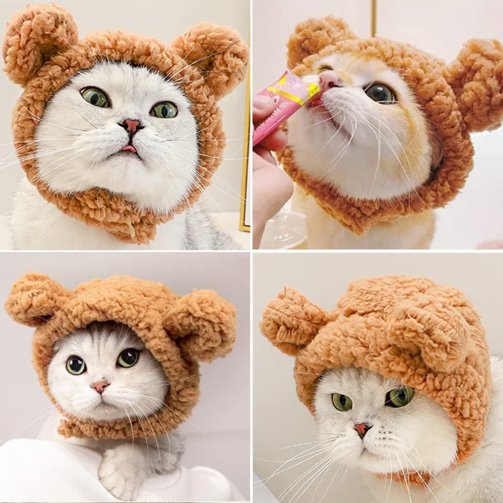 JMT-520714 Cozy Fleece Cat Bear Hat for Small Pets - Warm and Soft Headwear
