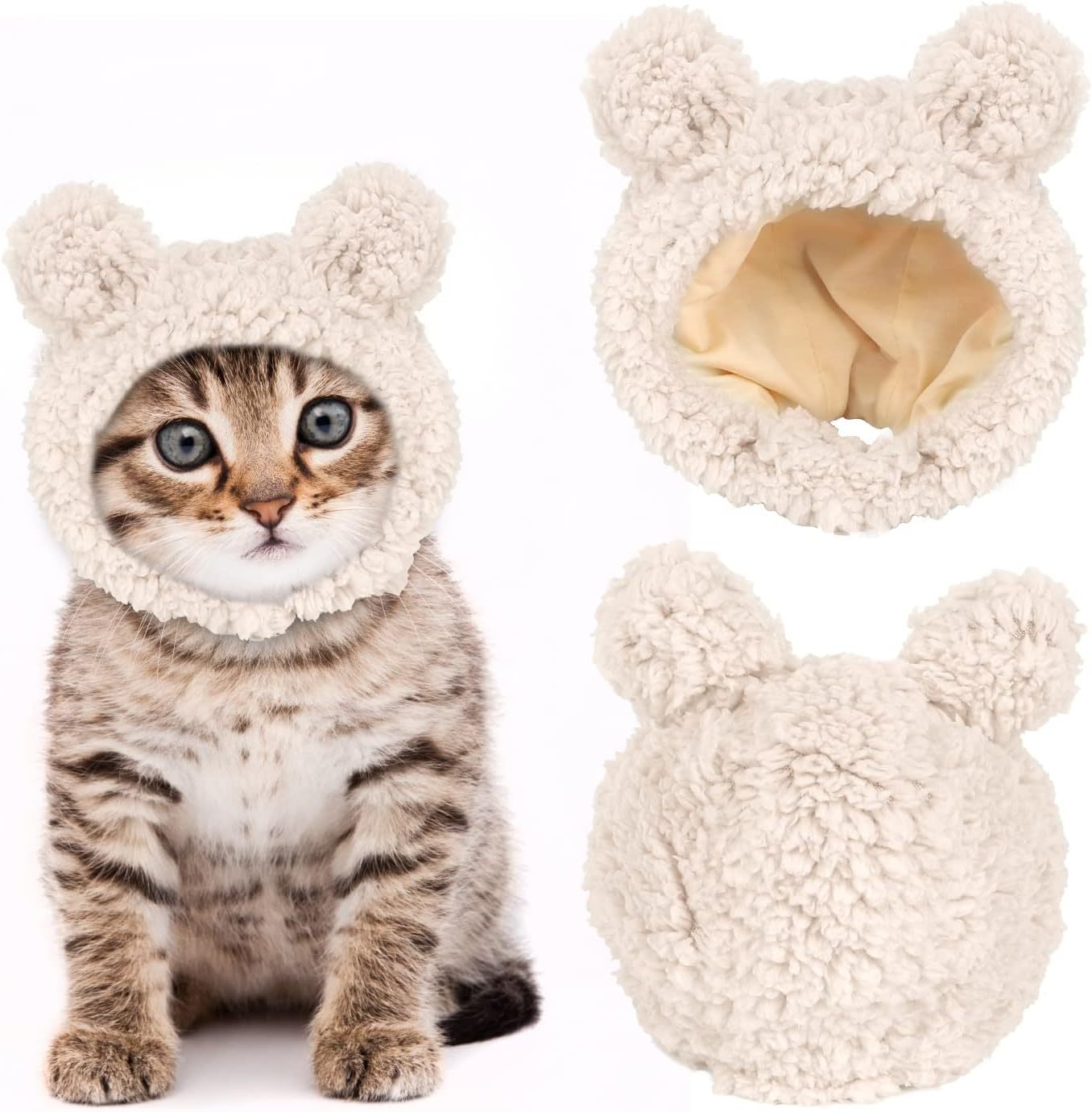 JMT-520714 Cozy Fleece Cat Bear Hat for Small Pets - Warm and Soft Headwear