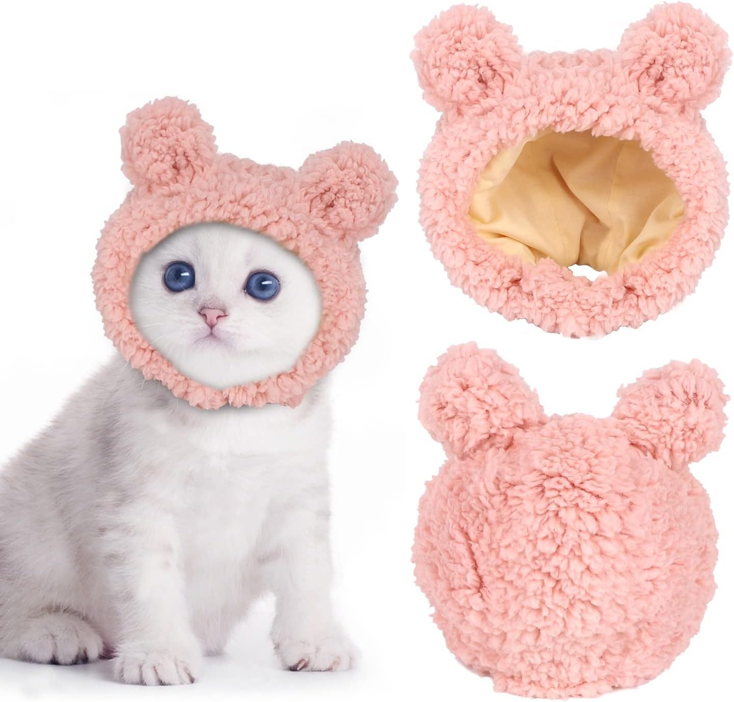 JMT-520714 Cozy Fleece Cat Bear Hat for Small Pets - Warm and Soft Headwear