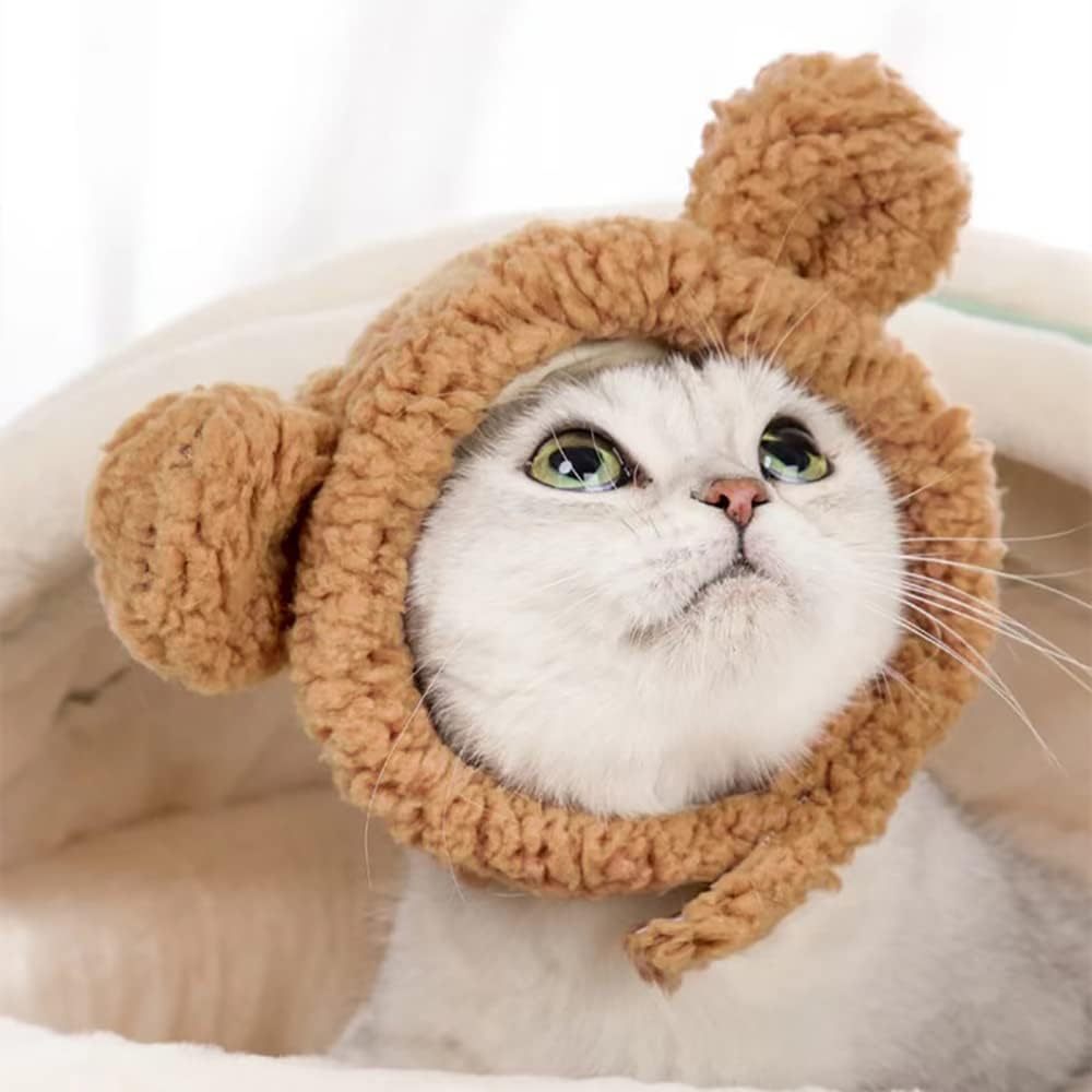 JMT-520714 Cozy Fleece Cat Bear Hat for Small Pets - Warm and Soft Headwear