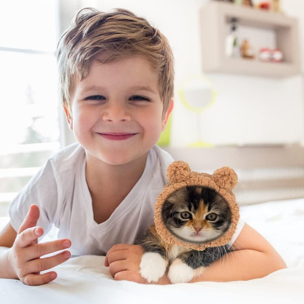JMT-520714 Cozy Fleece Cat Bear Hat for Small Pets - Warm and Soft Headwear