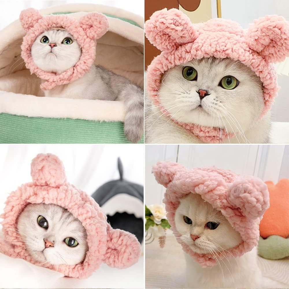 JMT-520714 Cozy Fleece Cat Bear Hat for Small Pets - Warm and Soft Headwear