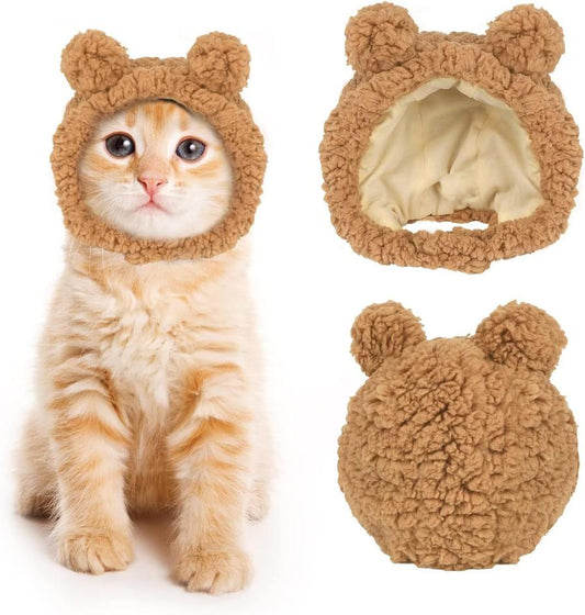 JMT-520714 Cozy Fleece Cat Bear Hat for Small Pets - Warm and Soft Headwear