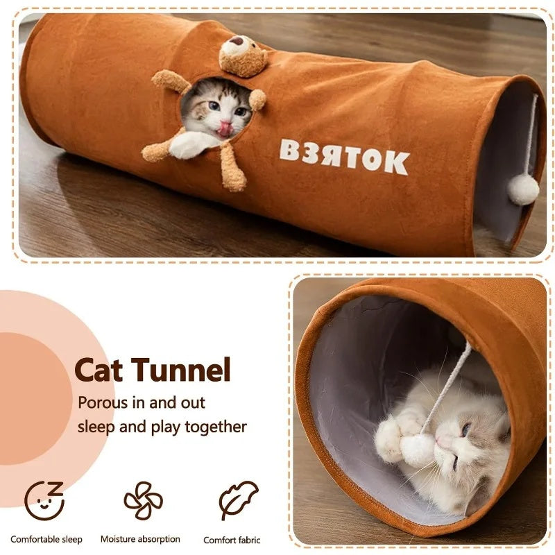 JMT-521226 Indoor Cat Tunnel with Plush Ball - Collapsible and Easy to Clean Cat Play Space, Two Sizes Available