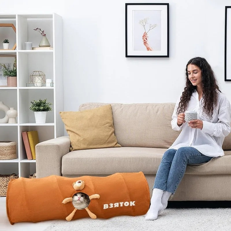 JMT-521226 Indoor Cat Tunnel with Plush Ball - Collapsible and Easy to Clean Cat Play Space, Two Sizes Available