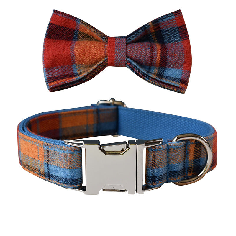 JMT-522890 Blue Velvet Cotton Dog Collar with Alloy Buckle and Bow Accessories