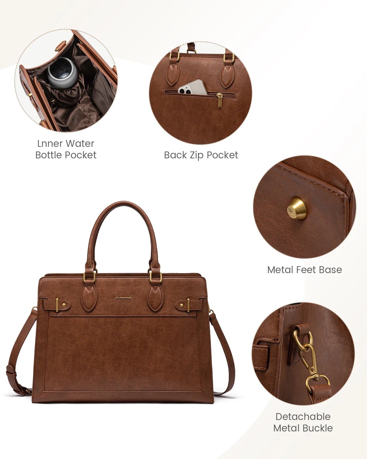 JMT-522954 Laptop Tote Bag for Women - 15.6-17 Inch Waterproof Leather Briefcase for Office and Business Use