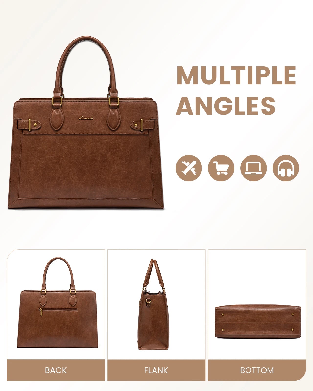 JMT-522954 Laptop Tote Bag for Women - 15.6-17 Inch Waterproof Leather Briefcase for Office and Business Use