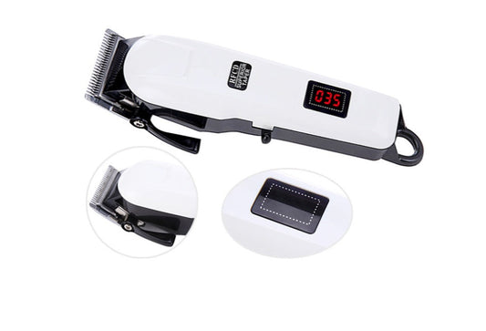 JMT-523210 Electric Hair Clipper with Stainless Steel Cutter Head, LCD Display, Low Noise, USB Rechargeable, Includes Combs and Accessories