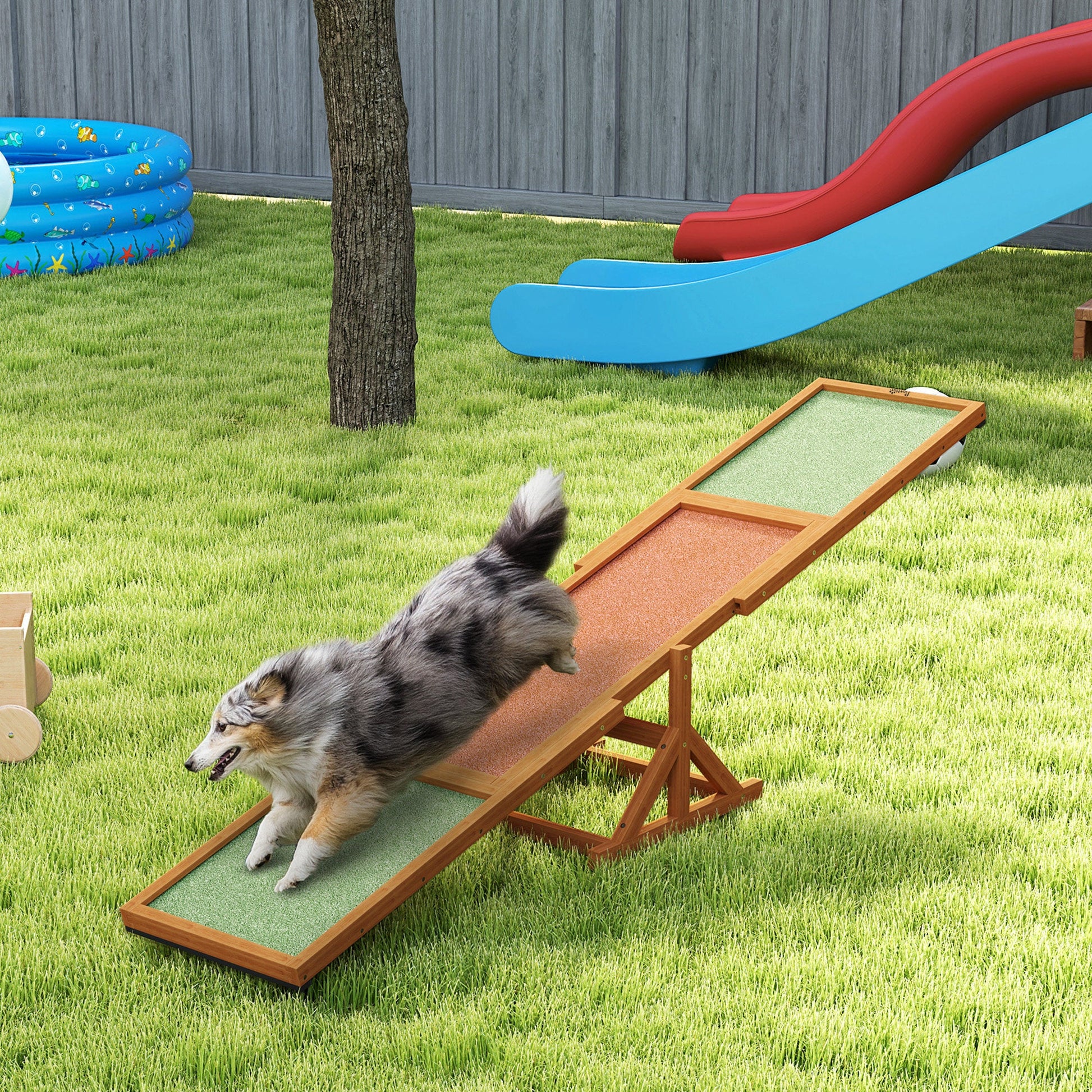 JMT-523210 Wooden Dog Agility Seesaw for Training and Exercise, Weather-Resistant, 82.7" L x 15.7" W x 13.8" H