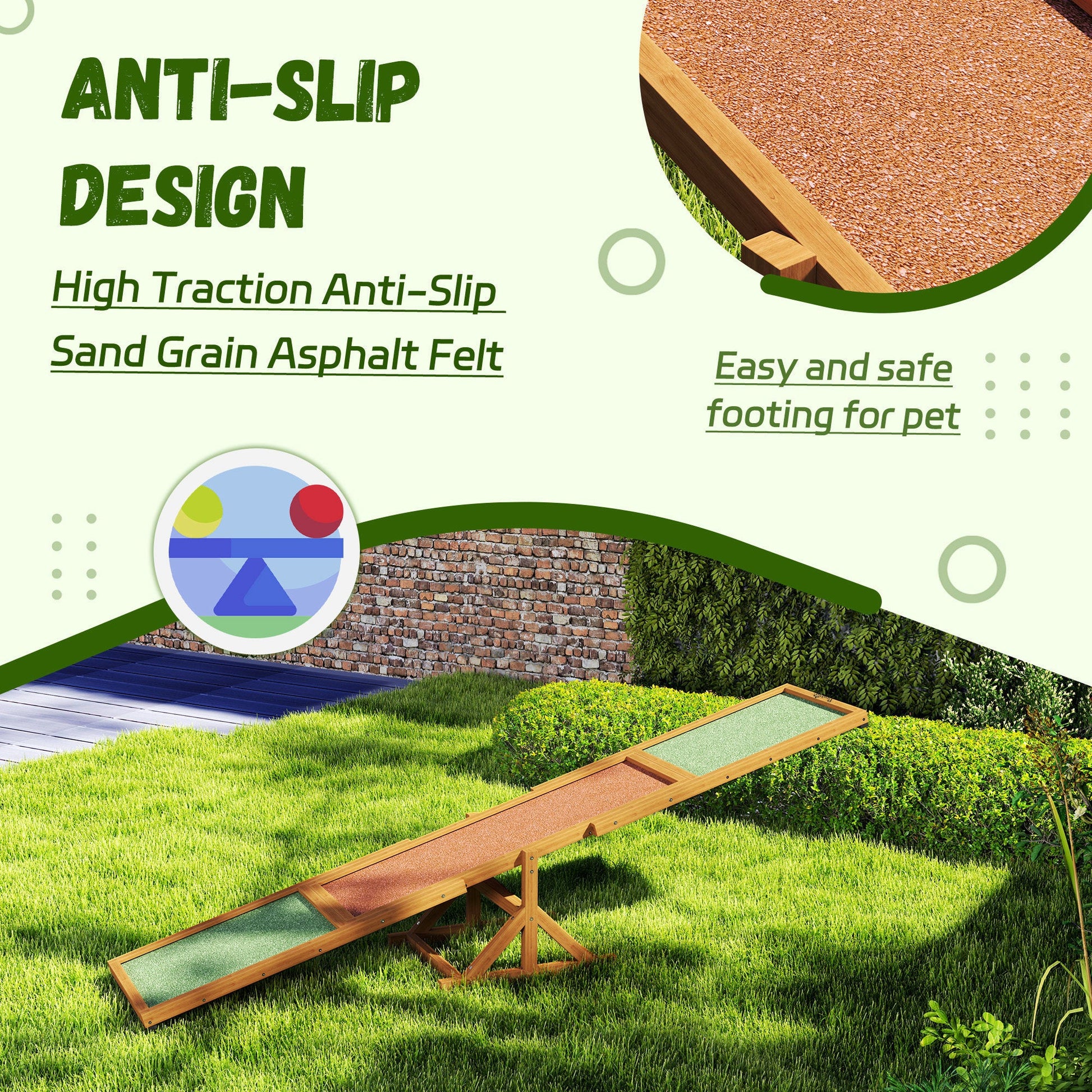 JMT-523210 Wooden Dog Agility Seesaw for Training and Exercise, Weather-Resistant, 82.7" L x 15.7" W x 13.8" H