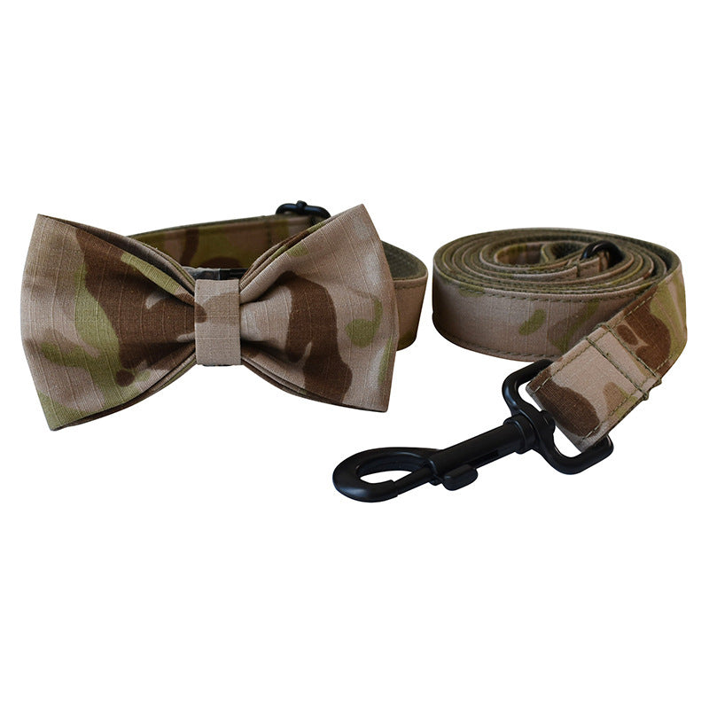 JMT-524042 Camouflage Dog Leash and Collar Set with Bow Tie Accessories