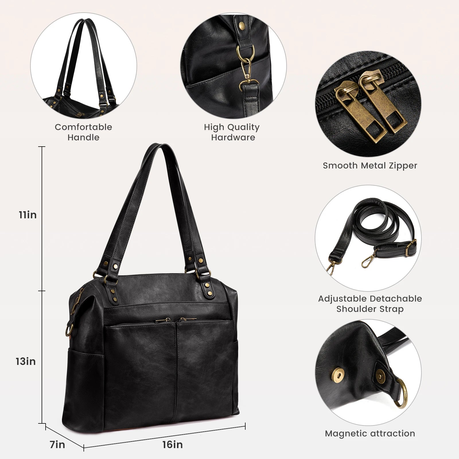JMT-524106 Large Tote Shoulder Handbag for Women – Luxury PU Leather Crossbody Bag for Laptops and Everyday Use
